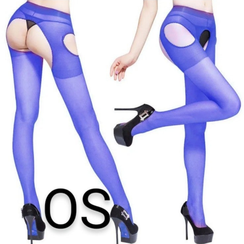 🆕NEW Womens Blue Open Crotch Tights Pantyhose Sheer Stockings Hosiery~ Size OS